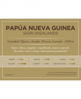 Nota de cata Cafés Orígenes Papúa Nueva Guinea Sigri Highlands 250 gr Cafés Caracas