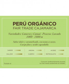 Nota de café Orígenes Perú Orgánico Fair Trade 250 gr Cafés Caracas